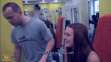HUNT4K. Cute girl instead of training has sex in gym with rich hunter