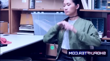 Asian Babe Jade Noir Caught Stealing And Punished By The Security Guard