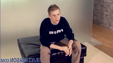 Blonde British twink off his dick for cumshot
