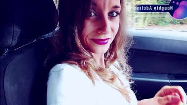 Sloppy blowjob in car with cum in mouth by Naughty Adeline