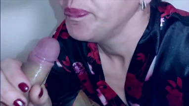 Stepmom Catches Stepson wanking and Makes Cum With Blowjob