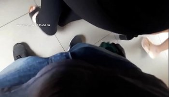 Groping and rubbing his dick on her fat butt in subway